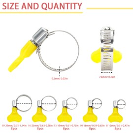 40Pcs Adjustable Hose Clamps Kit 8-29mm Key-Type Stainless Steel Thumb Screw Worm Gear Hose Clamp with Handle for Water Pipe Plumbing Fuel lines Cables Automotive and Mechanical Application