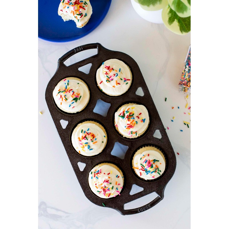 Lodge Seasoned Cast Iron Muffin Pan, 6 Impressions , 12.69"