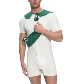 Landofgenie Mens Onesie Henley Jumpsuit Romper for Adults With Crossbody Bag Cosplay Crocodile XL White
