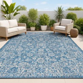 JONATHAN Y SMB100B-8 Tela Bohemian Textured Weave Floral Indoor/Outdoor Navy/Gray 8 ft. x 10 ft. Area Rug, Coastal,Easy Cleaning,HighTraffic,LivingRoom,Backyard, Non Shedding