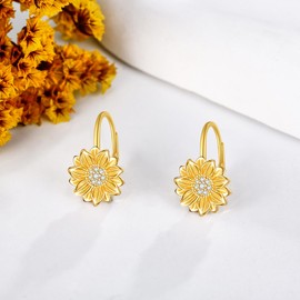 Sunflower Earrings 925 Sterling Silver Sunflower Leverback Earrings Sun Flower Jewelry Gifts For Female, Sterling Silver, No Gemstone