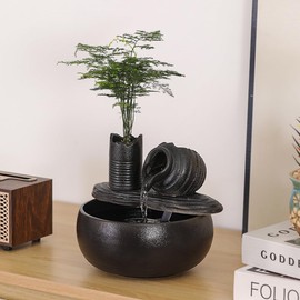 Ceramic Tabletop Fountain Water Feature Fall Indoor and Outdoor Decoration (Black Pot A150)