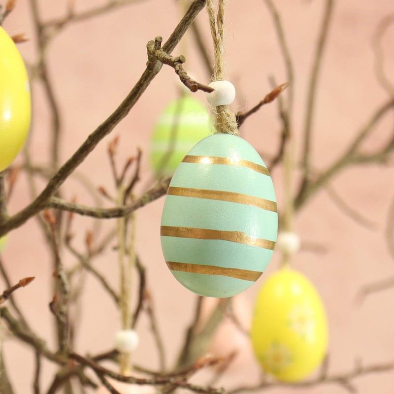 com-four Decorative Easter Eggs for Hanging, Made of Wood in