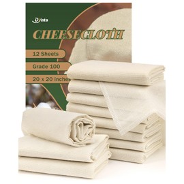 Cheesecloth for Straining Grade 100, 12 Pieces Reusable Hemmed Cheesecloth 20 x 20 Inches, 100% Unbleached Cotton Cheese Cloths for Straining, Filtering, Canning, Covering, Polishing and Decoration…