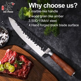 Ink Plums 8 inch Kitchen Chef's Knife, German High Carbon Stainless Steel Sharp Knife, Professional Meat Knife with Brazilian Rosewood Handle and Gift Box for Family & Restaurant
