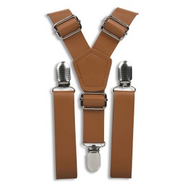 London Jae Apparel Suspenders for Kids - Adjustable Leather Suspenders for Kids Ages 2mos to 17 Years (Caramel w/Silver Clips, Teen)