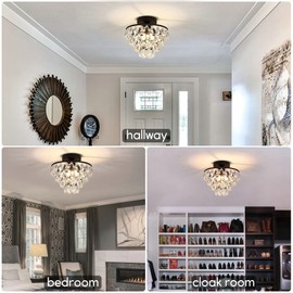 Luupyia Mini Crystal Chandelier Ceiling Light Small, Modern Crystal Ceiling Light for Hallway Overhead Fixtures Semi Flush Mount Mini Black Chandelier for Bedroom Hall Living Room Hallway
