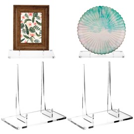 RattanView 2 Pcs Acrylic Easel Display Stand for Photo, Clear Acrylic Stand for Picture Book Decorative Plate Platter(6 x 4 x 5.5 Inch)