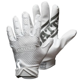 Battle Sports - Guantes de Triple Amenaza Receptor Ancho - Guantes de fútbol para Adultos y jóvenes - Guantes Ultra Palillos - Juvenil Mediano, Blanco