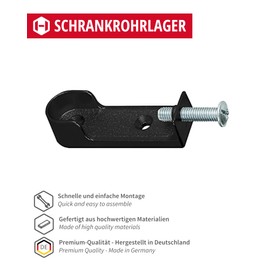 Gedotec Ceiling Wardrobe Rail Bearing, Pack of 4 Clothes Rail Brackets, Metal, Oval, Hanging for Wardrobe Rods and Wardrobe Rails, Black, Made in Germany, Cupboard Rail Holder with Screw M6 x 28 mm
