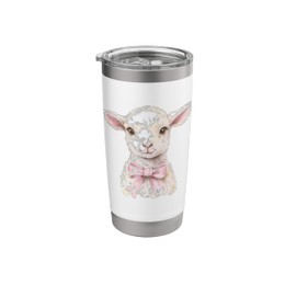 Cute Sheep Pink Coquette Bow Dainty Ribbon Lamb Easter Stainless Steel Insulated Tumbler