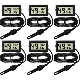 Weewooday Mini medidor digital de temperatura de humedad con medidor de sonda LCD Fahrenheit, termómetro higrómetro para incubadora, plantas de reptiles, invernadero, gallinero, jardín (negro, 6
