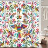 Mexico Floral Shower Curtain for Bathroom, Traditional Mexican Bluebird Otomi