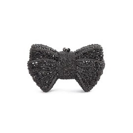 Tngan Women Luxury Bowknot Shaped Evening Clutch Sparkling Rhinestones Handbag for Banquet Wedding Party, A-black