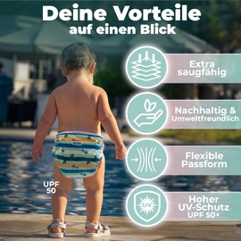 KIDVERSE Baby Swim Nappy, 0-3 Years, Skin-Friendly Swim Nappies, Reusable & Absorbent, Baby Swim Nappy Including Carry Bag & Laundry Net, Size Adjustable Swim Nappies Baby