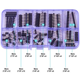 Yoeruyo Pin Headers 2.54mm Header Connector Kit, 2 Row Male Header Pins 2P 3P 4P 5P 6P 7P 8P 9P 10P 12P PCB Board Pin Header Strip 180 Degree (YO-Pin-Str-2.5-M-Dual)