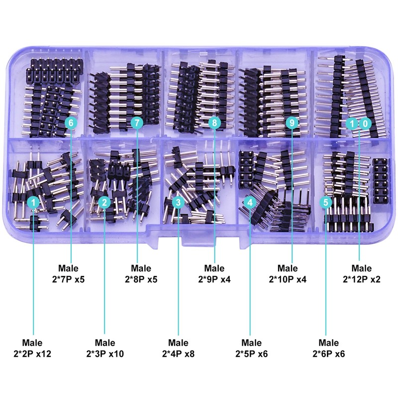 Yoeruyo Pin Headers 2.54mm Header Connector Kit, 2 Row Male