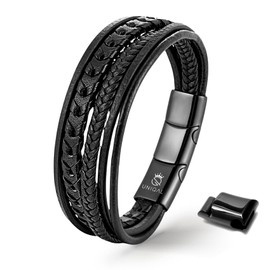 UNIQAL Men's Leather Bracelet "ARMARA" Braided Men's Bracelet Made of Genuine Leather and Stainless Steel Magnetic Closure Black Brown Blue Unisex Gift Idea Case Birthday, 21 cm, Stainless Steel, No
