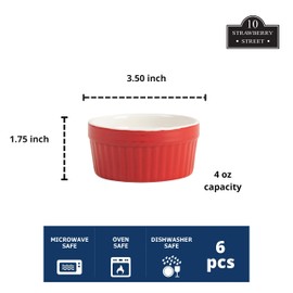 10 Strawberry Street Roma Ramekin Set of 6, 4 oz, Red