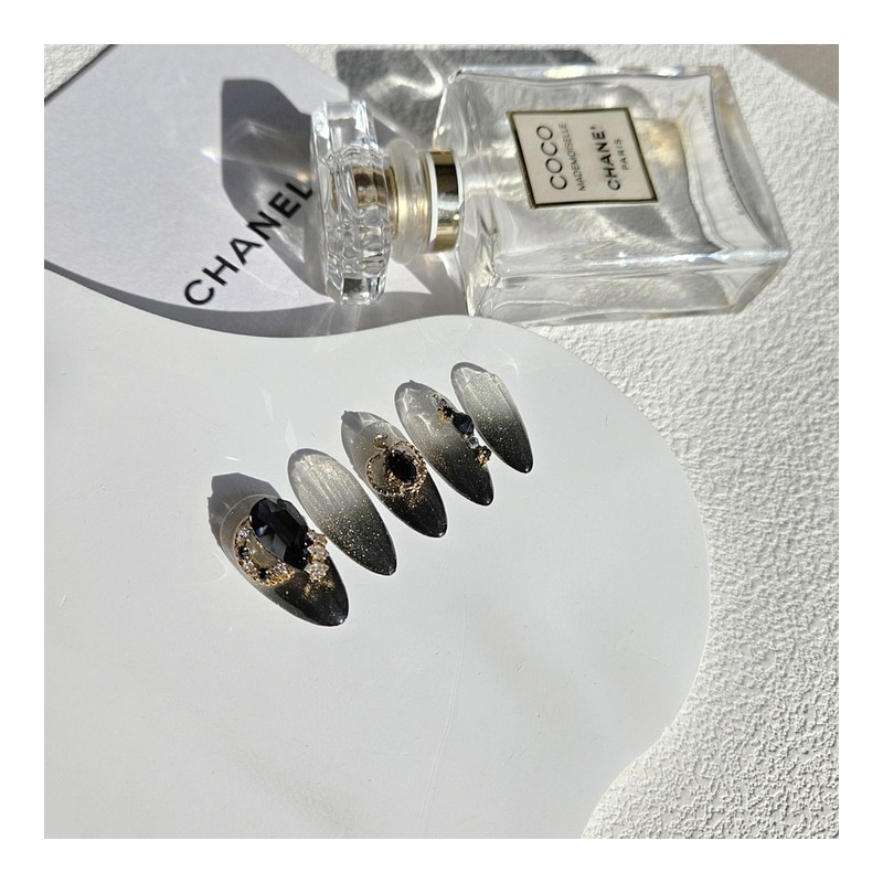 Black Diamond Handmade Nail Tips - Ballerina M / 블랙