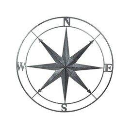 Zeckos Galvanized Zinc Finish Metal Indoor/Outdoor Nautical Compass Rose Wall Sculpture: A Striking 36-Inch Diameter Hanging Masterpiece that Radiates Timeless Elegance
