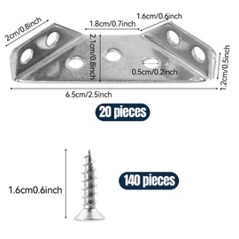 20PCS Stainless Steel Corner Connector,Heavy-Duty Corner Brackets for Wood,Trapeziform Furniture Angle Brackets with 140 Screws,Metal Corner Braces for Table,Cabinet,Desk,Pergola & DIY Projects