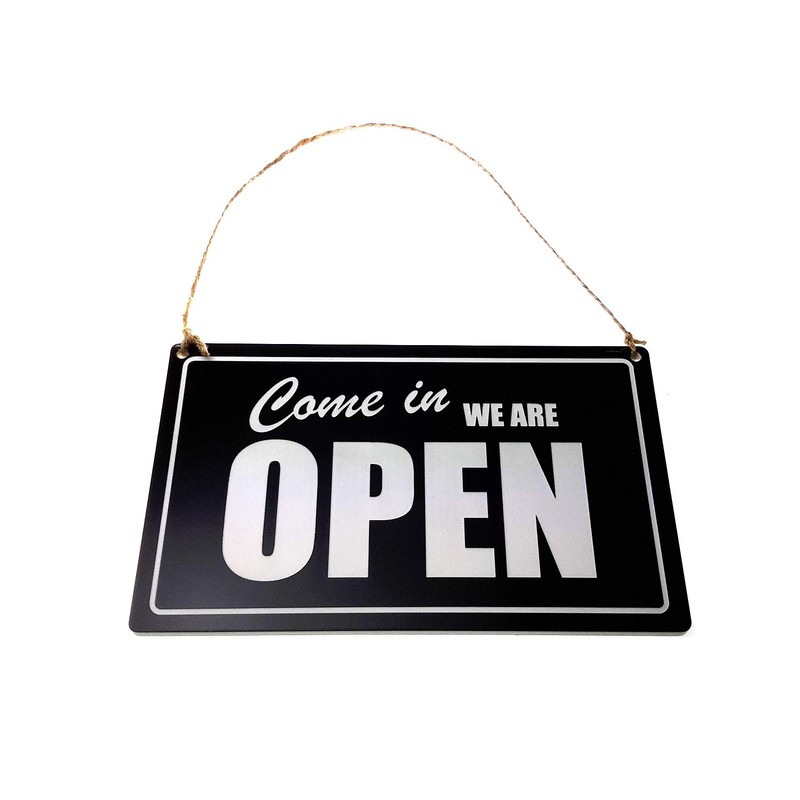 Open/Closed, Shop Door Sign supplied with twine - Black and