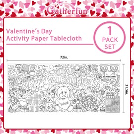 Valentine's Day Activity Poster - 31.5 x 72 Inches,Valentine's Day -Themed Happy Valentine's Day Party, Versatile Paper Coloring Banner/Table Cover for School Parties and Special Events Decoration