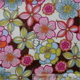 JoAnn Fabrics BonEful Fabric FQ Cotton Quilt Cream Brown Pink Blue Yellow Rainbow Flower Leaf