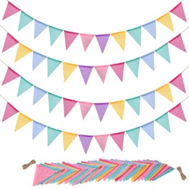 48 Pcs Colorful Pennant Banner Flag, Multicolor Burlap Bunting Pennant Banner Bunting Triangle Banner Pastel Pennants for Garden Classroom Playroom School Outdoor Birthday Summer Grad Party Decor