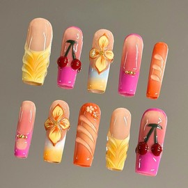 NailVesta DreamWear Collection – 100% Handcrafted 3D Press-On Nails | Reusable, Long-Lasting, Salon-Quality:_Tropic Paradise_M