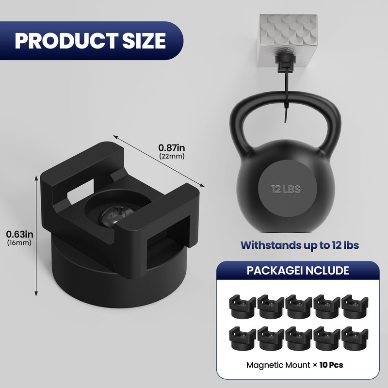 10 Pack Magnetic Zip Tie Mount with Rubber Coating, Strong
