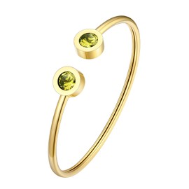 FOCALOOK Offener Damen-Armband, vergoldet mit 14 Karat Gold, verziert mit falscher Peridot, Armreif verstellbar, mit Geburtsstein August