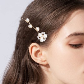 TseenYi Pearl Hair Clip Pin Vintage Pearl Hair Clip Barrette Wedding Pearl Rhinestone Bobby Clip Gold Pearl Hair Pins Bridal Decorating Headwear Jewellery for Women and Girls Gifts (1 Piece)