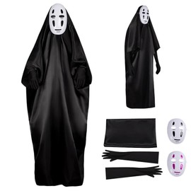 Augwindy Kaonashi Cosplay Costume, Halloween, Cosplay Costume, Includes 2 Masks, Gloves Included, Costume Set, School Festivals, Photography, Christmas, Halloween (Kaonashi, 51.2 inches (130 cm) (Kid