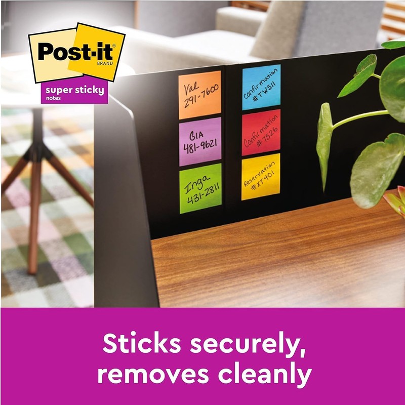 Post-it Super Sticky Notes, Assorted Colours, 4 Pads, 47.6 mm