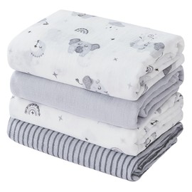 Softan Swaddle Blankets for Baby Girls & Boys Gift, Large 47X47 inches Receiving Blankets for Newborn,4 Pack Grey Elephant