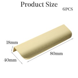 Mistillion 6 Pack Brushed Gold Cabinet Handles, 80mm Anodized Aluminium Finger Edge Pulls, 64mm Hole Centres, Modern Concealed Drawer Pulls for Kitchen Cupboard Wardrobe Bathroom Furniture