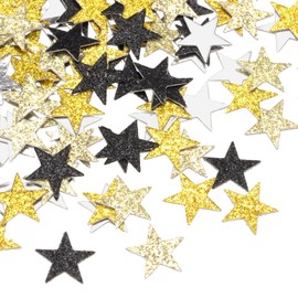 MECCANIXITY 200Pcs Star Confetti Glitter Confetti Table Decor for Party Wedding Festival Decorations,0.39x0.39Inch,Silvery/Black/Gold/Light Gold