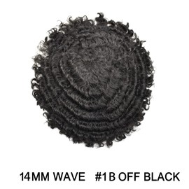 Man Weave Hair Unit for Black Men Curly Brazilian Hair Afro Toupee American African Mens Wig Full Poly Wave Hair Piece (#1B Off Black, 14MM Wave)