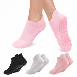 Yoga Pilates Socks with Grips for Women, Non Slip Yoga Socks for Barre, Ballet, Dance, Workouts Gym (CA/US, Alpha, One Size, Regular, Regular, B01-Black/Grey/Pink)