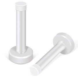 Door Stops 3.5 Inch White Door Stoppers, Stainless Steel Modern Doorstops with Sound Dampening Door Bumper Tips, Wall Mounted Baseboard Door Stop Metal Door Holder Wall Protector, 2 Pack