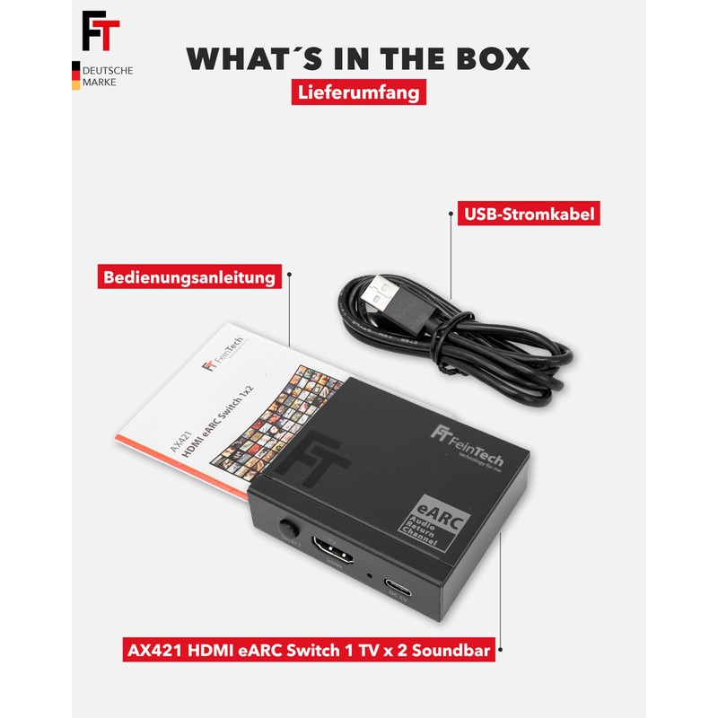 FeinTech AX421 HDMI eARC Switch 1 TV x 2 Soundbar