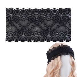 Black Lace Headband Wide Headbands for Women Non Slip Soft Elastic Hair Bands Makeup Yoga Headband Hair Accessories for Women Girls Headcovering Church Floral Lace Headwrap