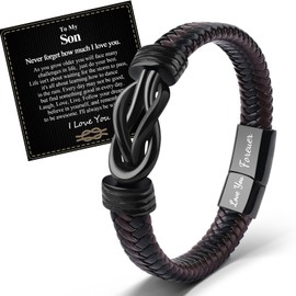 VU100 Gifts for Son Bracelet from Mum and Dad To My Son Bracelet Forever Linked Together Braided Leather Bracelet for Men Inspirational Gifts Birthday Graduation Christmas Gifts for Teenage Boy