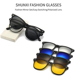 SHUNXI Magnetic Clip Nearsighted Sunglasses Glasses, Polarized UV Protection Myopia Eyeglasses Fit Over Night Driving Glasses (5-in-1, -1.5, Diopters)