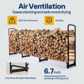 VIVOHOME VIVOHOME 10 ft Heavy Duty Firewood Rack Outdoor with Cover, Fire Wood Storage Rack, Log Holder and Cover Combo Set with Zipper, Black