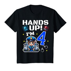 Kids 4th Birthday Boy Police Car Policeman 4 Years Old Officer T-Shirt
