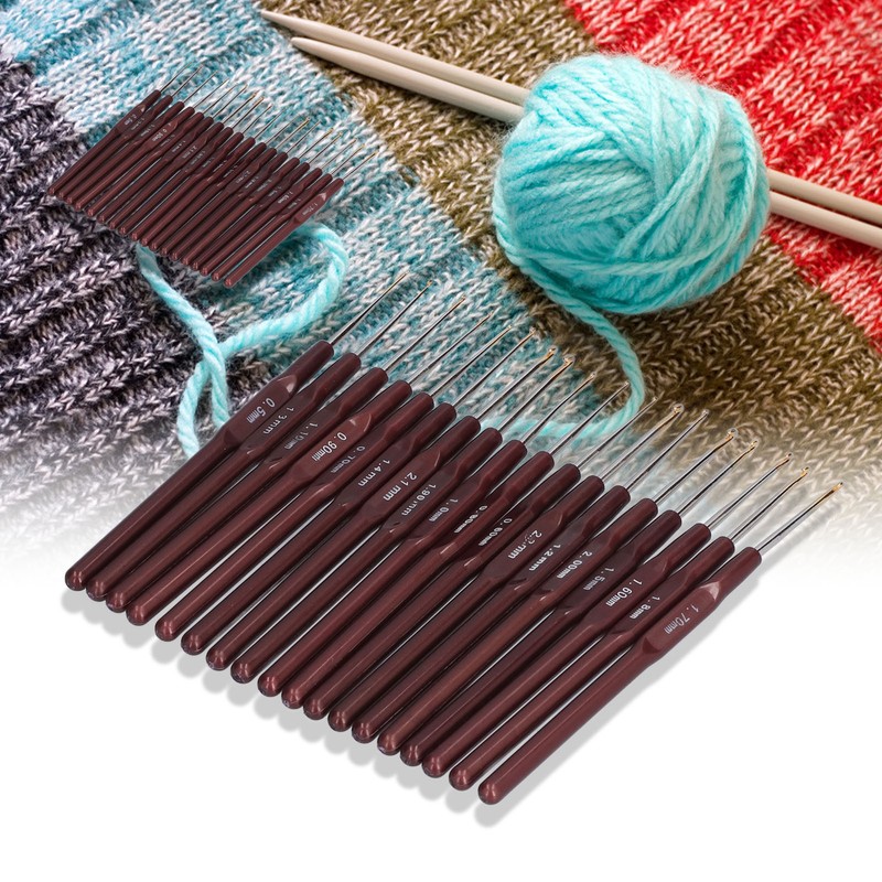 18Pcs Crochet Needle Comfortable Grip Aluminum Material Portable Sweater Needle