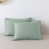 TanNicoor Pom pom Fringe Pillowcases,Green Tassel Ball Pillow Sham Set of 2,King Pillow Covers with Envelope Closure End,20"x36"